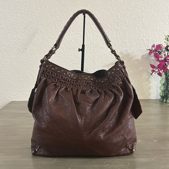 Lucky Brand Brown Leather Hobo Bag with Stud Accents - Picture 2 of 9
